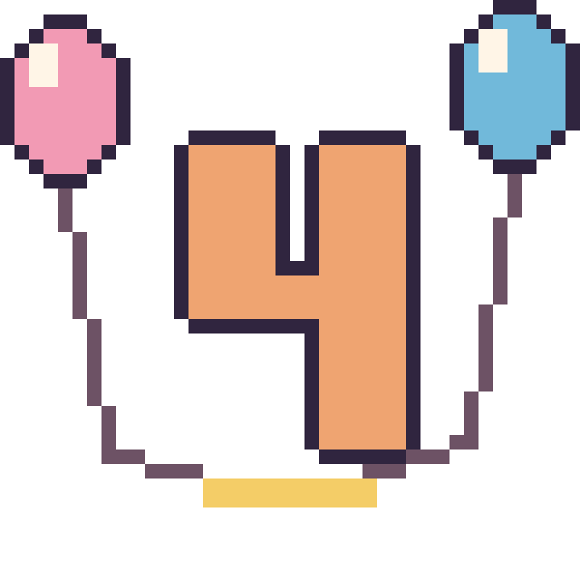 Modèle de pixel art Chiffre 4 avec des ballons sur une grille de 40 par 40 cases