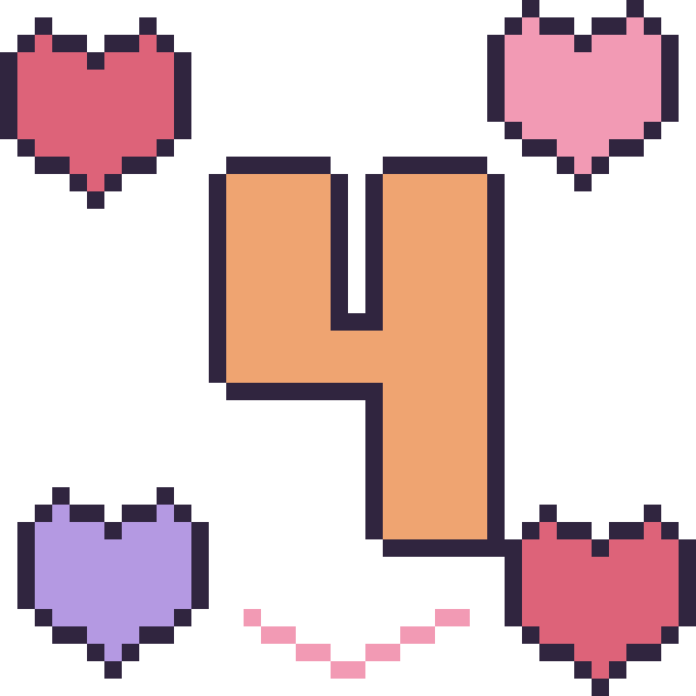 Modèle de pixel art Chiffre 4 avec des cœurs sur une grille de 40 par 40 cases