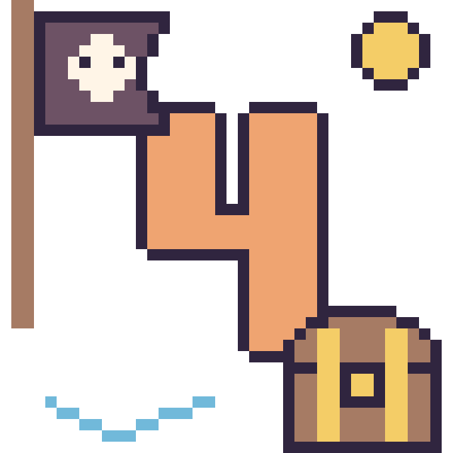 Modèle de pixel art Chiffre 4 en aventure pirate sur une grille de 40 par 40 cases