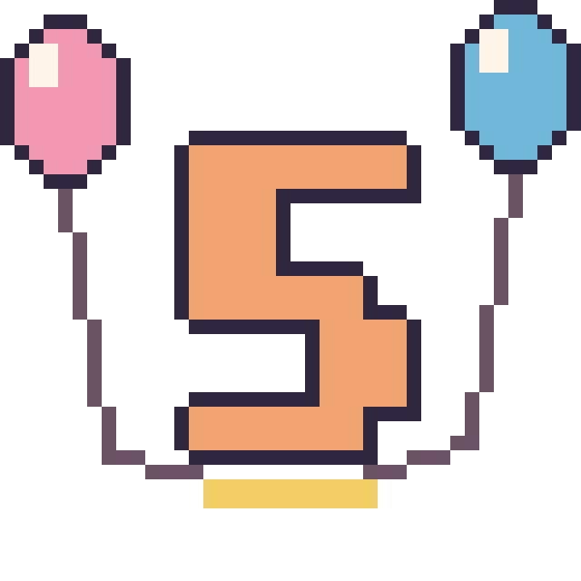 Modèle de pixel art Chiffre 5 avec des ballons sur une grille de 40 par 40 cases