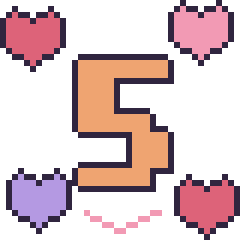 Pixel art Chiffre 5 avec des cœurs, grille 40 × 40