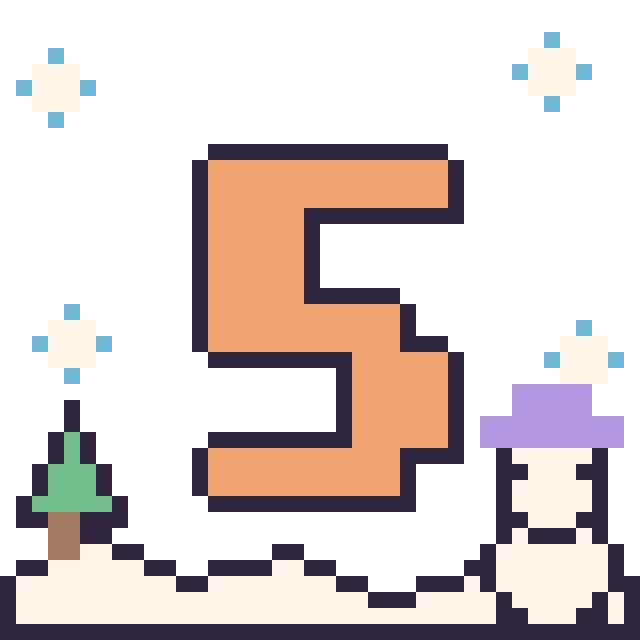 Modèle de pixel art Chiffre 5 en hiver sur une grille de 40 par 40 cases