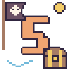 Pixel art Chiffre 5 en aventure pirate, grille 40 × 40