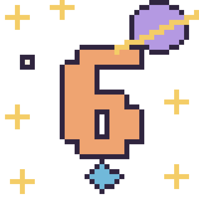 Modèle de pixel art Chiffre 6 dans l’espace sur une grille de 40 par 40 cases