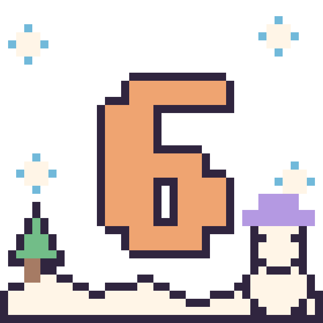 Modèle de pixel art Chiffre 6 en hiver sur une grille de 40 par 40 cases