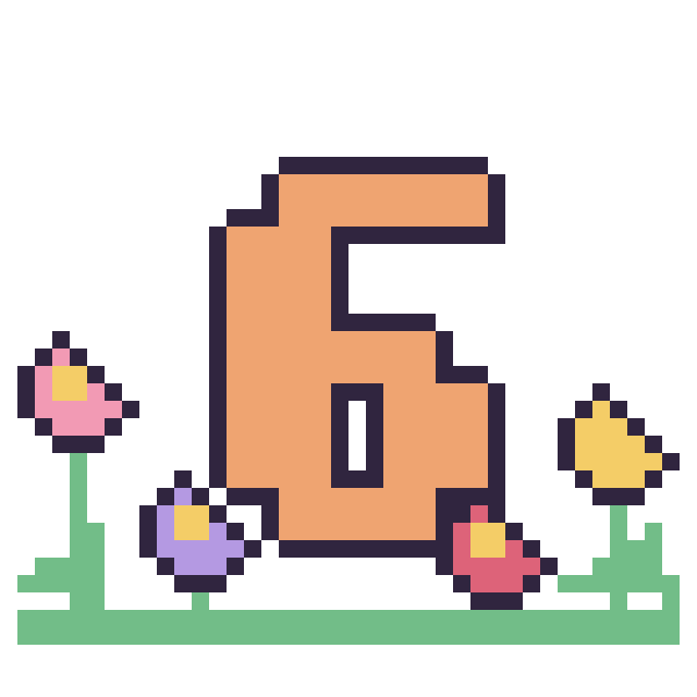Modèle de pixel art Chiffre 6 dans le jardin sur une grille de 40 par 40 cases