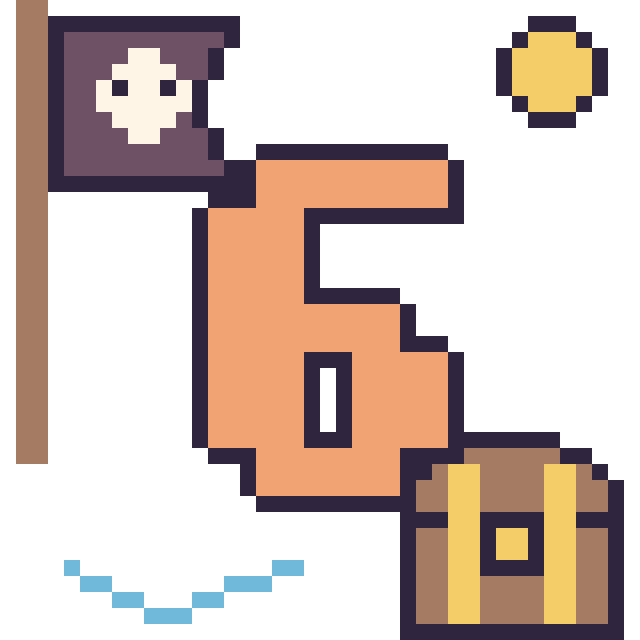 Modèle de pixel art Chiffre 6 en aventure pirate sur une grille de 40 par 40 cases