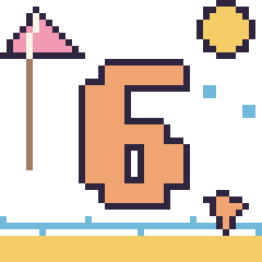 Pixel art Chiffre 6 à la plage, grille 40 × 40