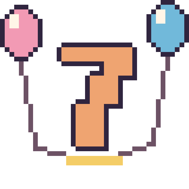 Modèle de pixel art Chiffre 7 avec des ballons sur une grille de 40 par 40 cases