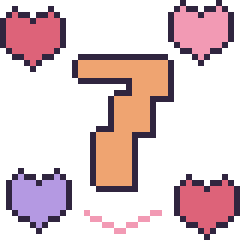 Pixel art Chiffre 7 avec des cœurs, grille 40 × 40