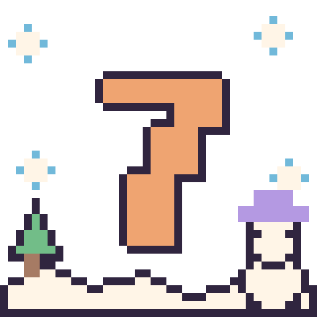 Modèle de pixel art Chiffre 7 en hiver sur une grille de 40 par 40 cases