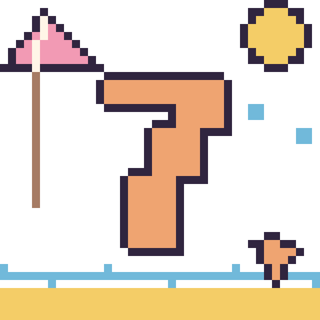 Modèle de pixel art Chiffre 7 à la plage sur une grille de 40 par 40 cases
