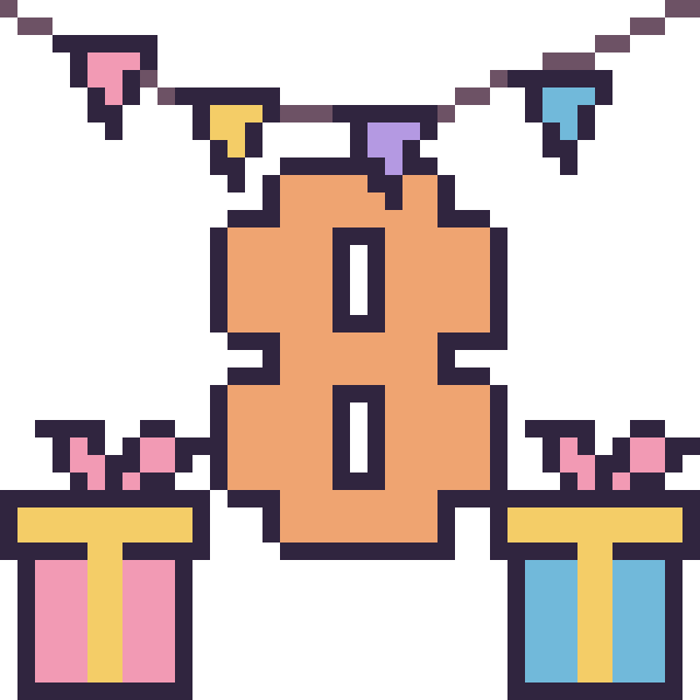 Modèle de pixel art Chiffre 8 pour un anniversaire sur une grille de 40 par 40 cases