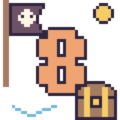 Pixel art Chiffre 8 en aventure pirate, grille 40 × 40