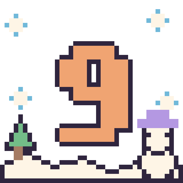 Modèle de pixel art Chiffre 9 en hiver sur une grille de 40 par 40 cases