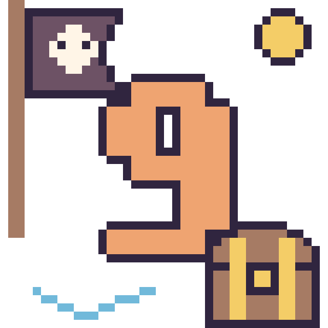 Modèle de pixel art Chiffre 9 en aventure pirate sur une grille de 40 par 40 cases