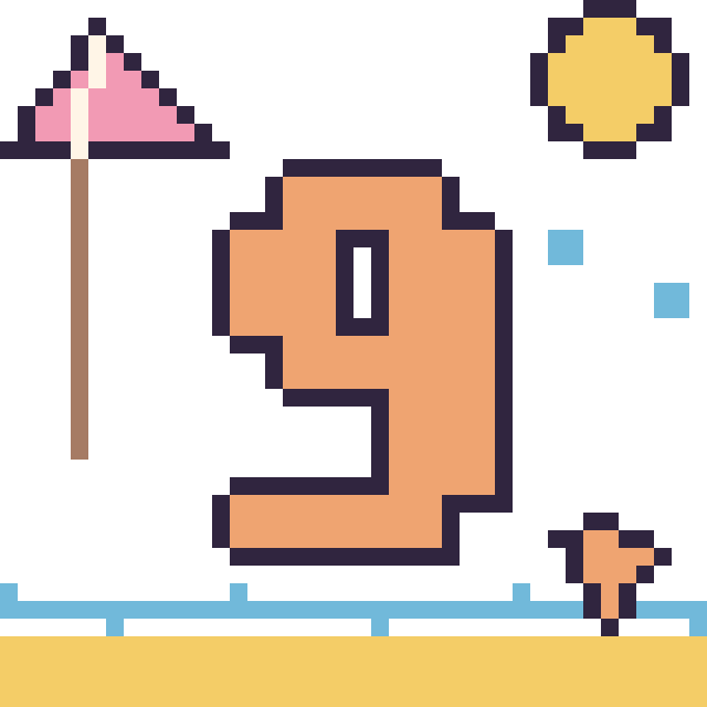 Modèle de pixel art Chiffre 9 à la plage sur une grille de 40 par 40 cases