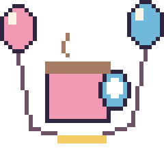 Pixel art Chocolat chaud avec des ballons, grille 40 × 40