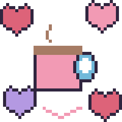 Pixel art Chocolat chaud avec des cœurs, grille 40 × 40