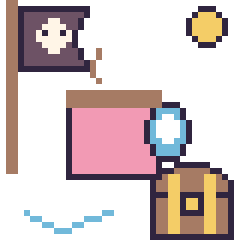 Pixel art Chocolat chaud en aventure pirate, grille 40 × 40