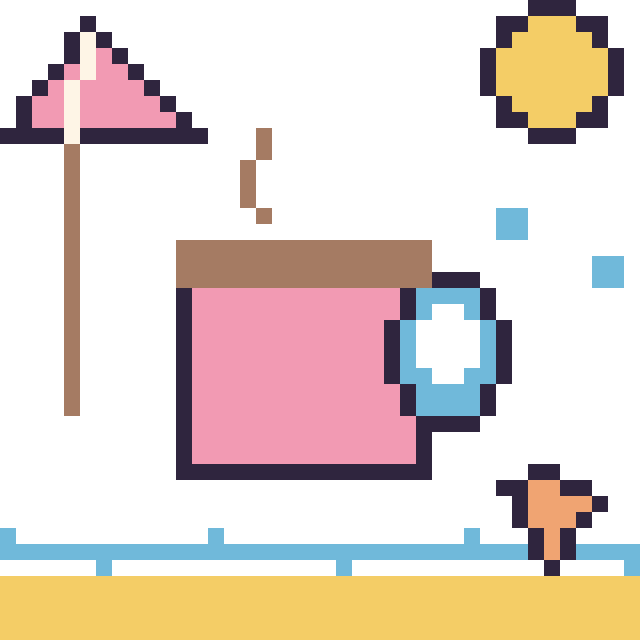 Modèle de pixel art Chocolat chaud à la plage sur une grille de 40 par 40 cases