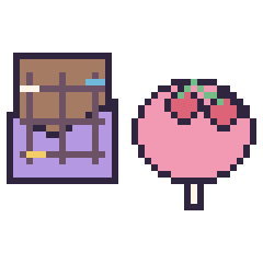 Pixel art Chocolat décoré et Sucette avec des cerises, grille 40 × 40