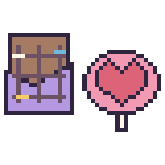 Pixel art Chocolat décoré et Sucette avec un cœur, grille 40 × 40