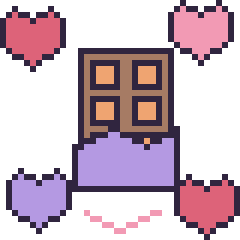 Pixel art Chocolat avec des cœurs, grille 40 × 40