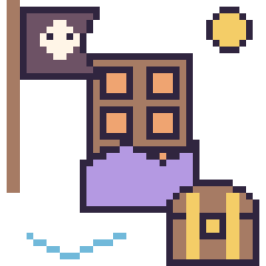 Pixel art Chocolat en aventure pirate, grille 40 × 40