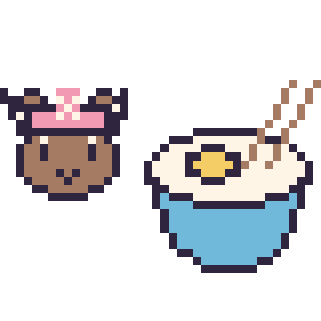 Modèle de pixel art Chopper mini et Bol de ramen sur une grille de 40 par 40 cases