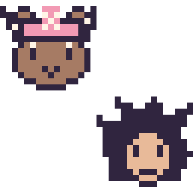 Modèle de pixel art Chopper mini et Goku mini sur une grille de 32 par 32 cases