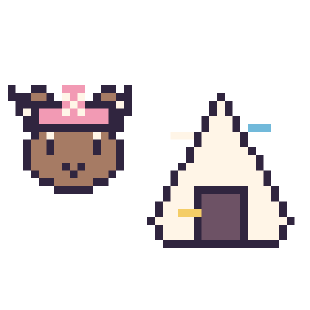 Modèle de pixel art Chopper mini et Onigiri décoré sur une grille de 40 par 40 cases