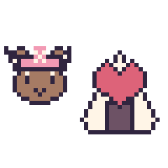 Pixel art Chopper mini et Onigiri avec un cœur, grille 40 × 40