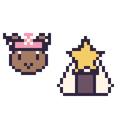 Pixel art Chopper mini et Onigiri avec une étoile, grille 40 × 40