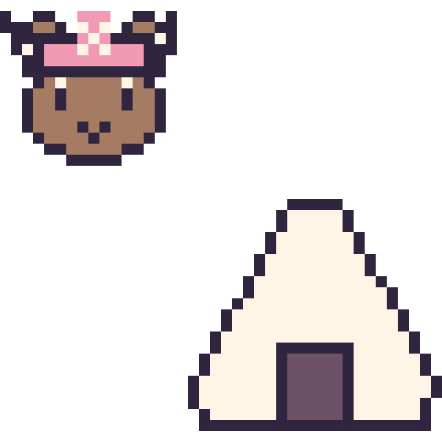 Modèle de pixel art Chopper mini et Onigiri sur une grille de 40 par 40 cases