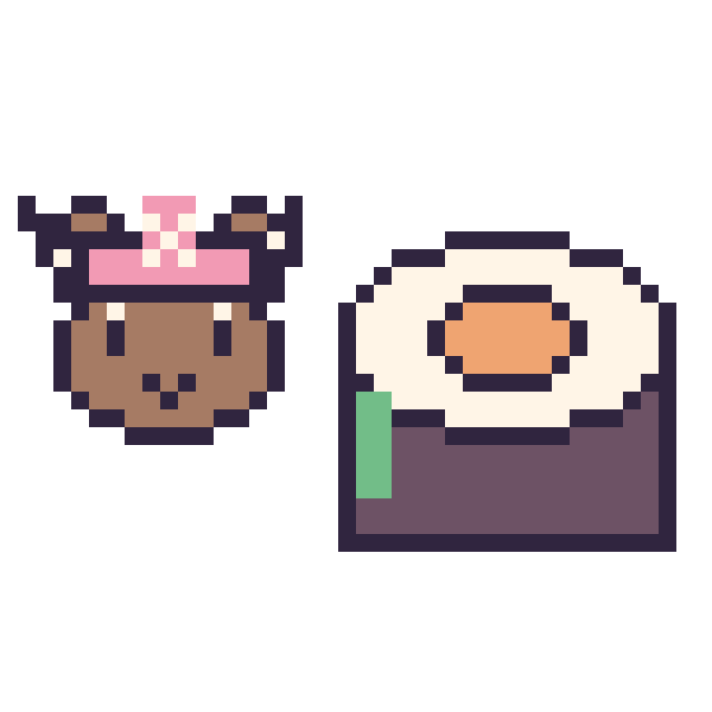 Modèle de pixel art Chopper mini et Sushi sur une grille de 40 par 40 cases