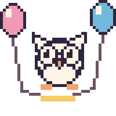 Pixel art Chouette avec des ballons, grille 40 × 40