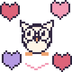 Pixel art Chouette avec des cœurs, grille 40 × 40