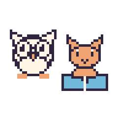 Pixel art Chouette et Chat avec un livre, grille 48 × 48