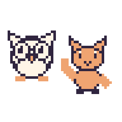 Pixel art Chouette et Chat qui fait coucou, grille 48 × 48