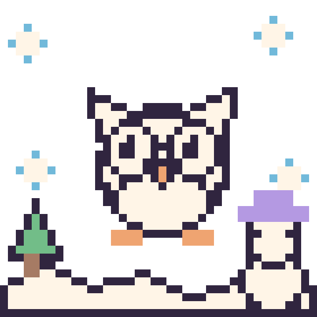 Modèle de pixel art Chouette en hiver sur une grille de 40 par 40 cases