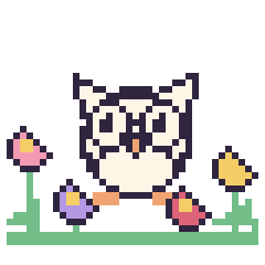 Pixel art Chouette dans le jardin, grille 40 × 40