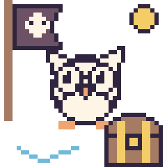 Pixel art Chouette en aventure pirate, grille 40 × 40