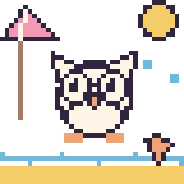 Modèle de pixel art Chouette à la plage sur une grille de 40 par 40 cases