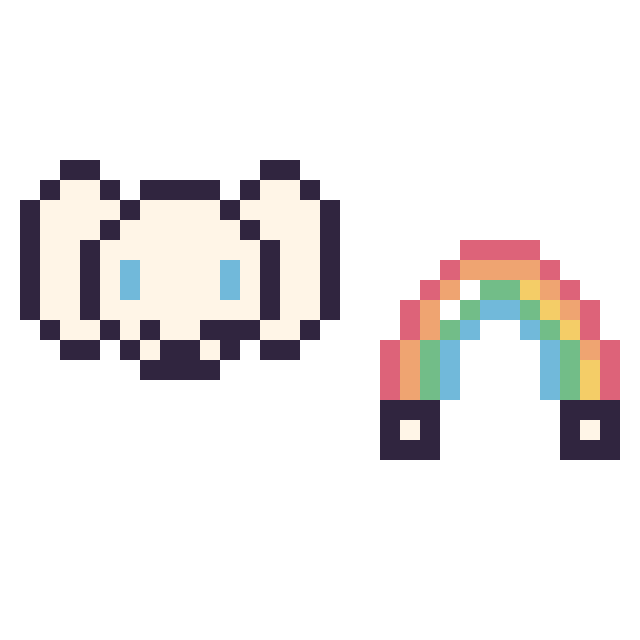 Modèle de pixel art Cinnamoroll mini et Arc-en-ciel simple 12 × 12 sur une grille de 32 par 32 cases
