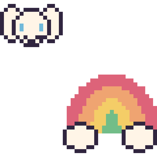 Modèle de pixel art Cinnamoroll mini et Arc-en-ciel sur une grille de 40 par 40 cases