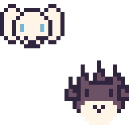 Pixel art Cinnamoroll mini et Badtz-Maru mini, grille 32 × 32