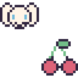 Pixel art Cinnamoroll mini et Cerise kawaii 16 × 16, grille 32 × 32