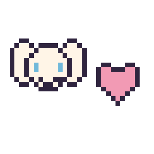 Modèle de pixel art Cinnamoroll mini et Cœur simple 10 × 10 sur une grille de 32 par 32 cases