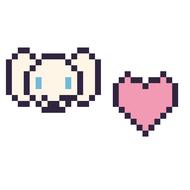 Modèle de pixel art Cinnamoroll mini et Cœur simple 12 × 12 sur une grille de 32 par 32 cases